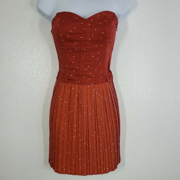 Bershka Collection Womens‎ Dress poplin strapless Polka dot Size Small orange - Picture 2 of 8